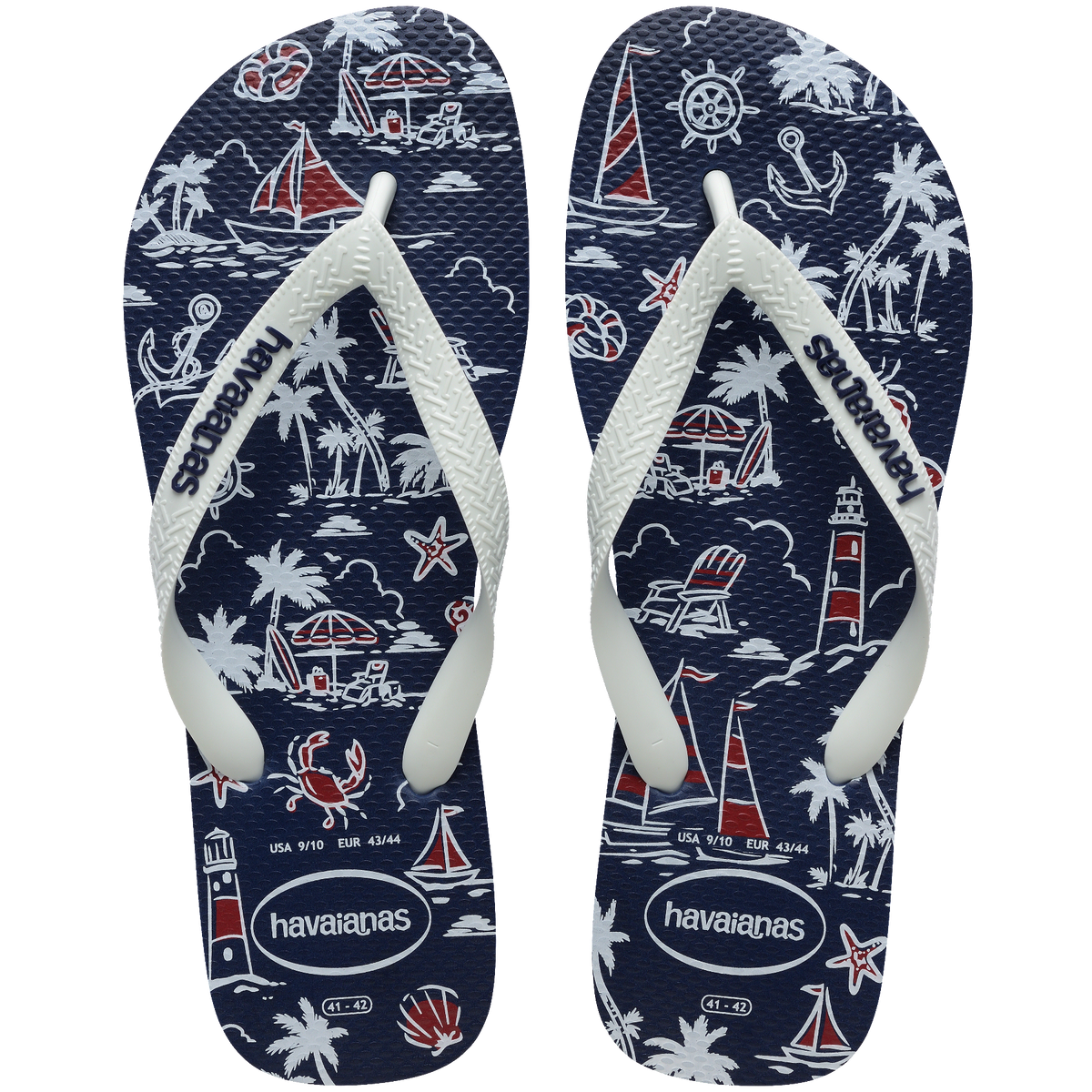 Men's Top Nautical Flip Flops - Navy/Navy/White