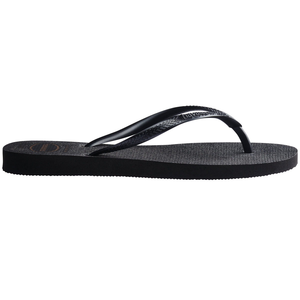 Women's Slim Gloss Flip Flops - Black/Silver/Black